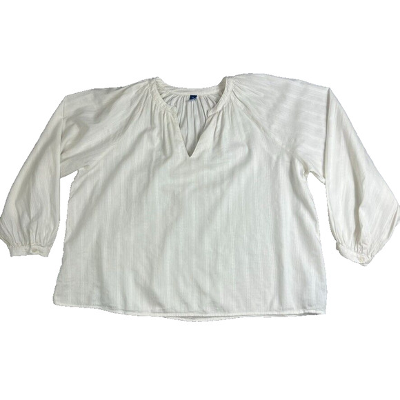 Old Navy Blouse Women's XL Textured Dobby Top Sea Salt Cream Boho Peasant - Picture 1 of 10